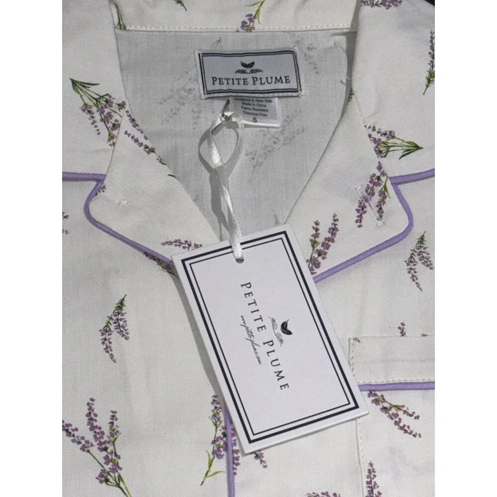 Petite Plume Girls Lavender Floral Pajama Set Cotton Long Sleeve Button-Down Top - Picture 8 of 14